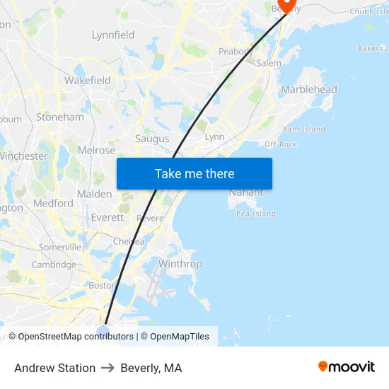 Andrew Station to Beverly, MA map