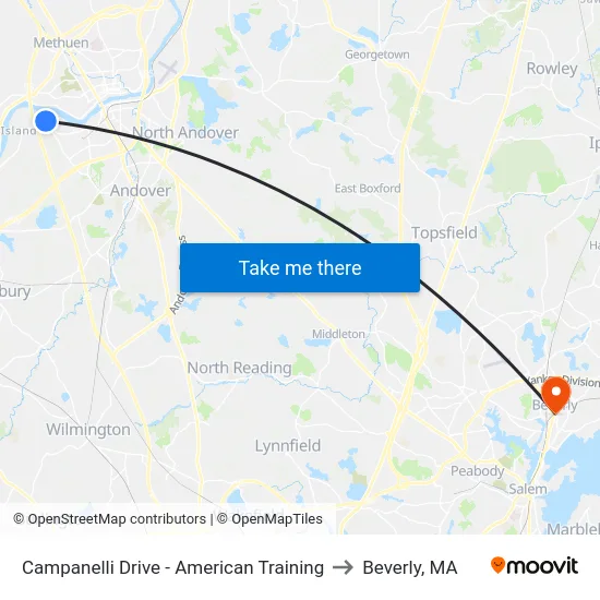 Campanelli Drive - American Training to Beverly, MA map