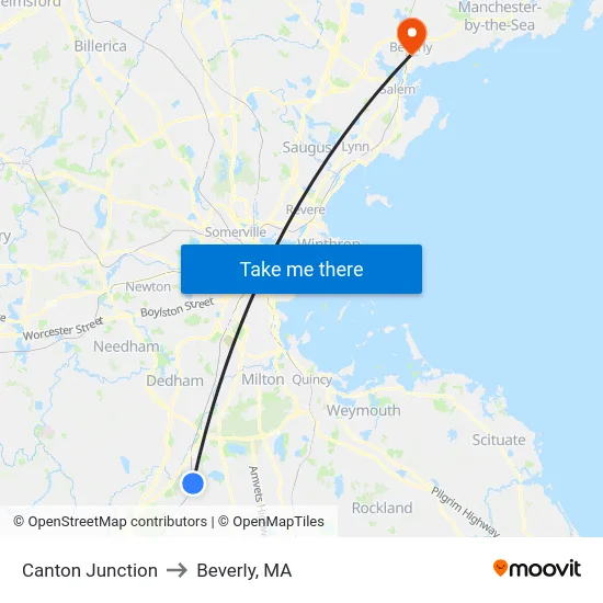 Canton Junction to Beverly, MA map