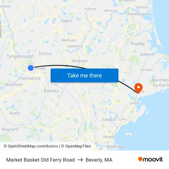 Market Basket Old Ferry Road to Beverly, MA map