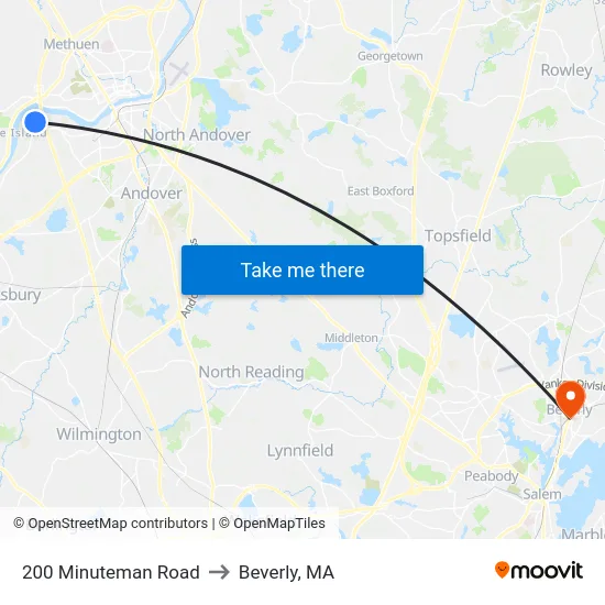 200 Minuteman Road to Beverly, MA map