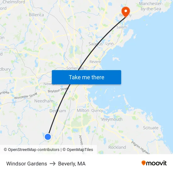 Windsor Gardens to Beverly, MA map
