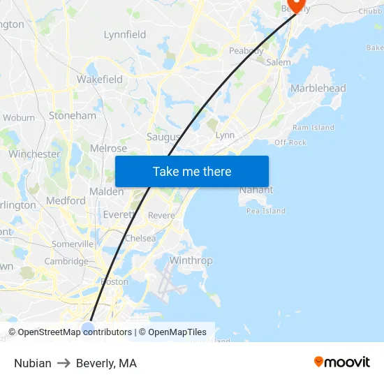 Nubian to Beverly, MA map
