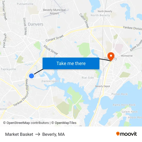 Market Basket to Beverly, MA map