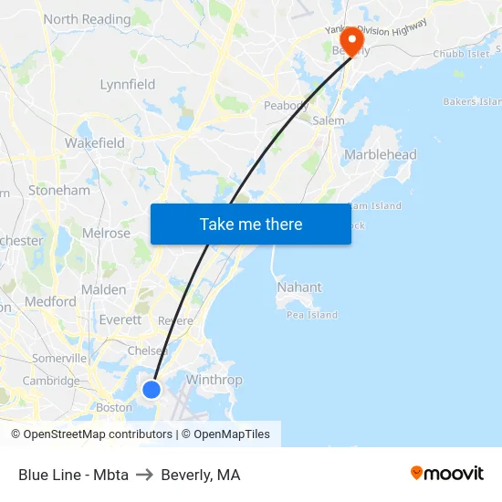 Blue Line - Mbta to Beverly, MA map