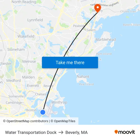 Water Transportation Dock to Beverly, MA map