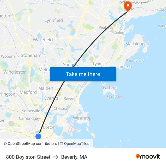 800 Boylston Street to Beverly, MA map