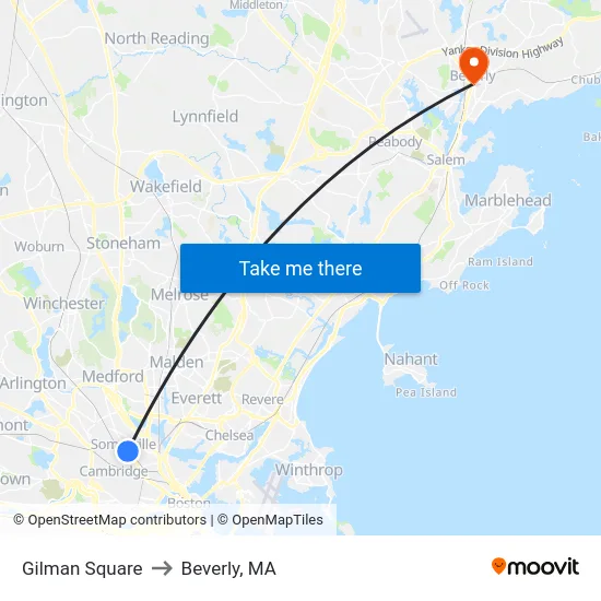Gilman Square to Beverly, MA map