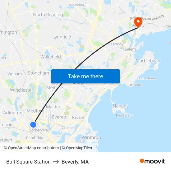 Ball Square Station to Beverly, MA map