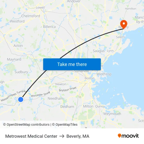 Metrowest Medical Center to Beverly, MA map