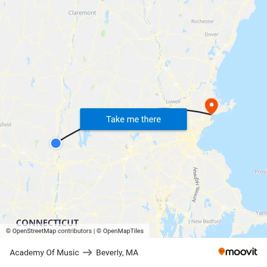 Academy Of Music to Beverly, MA map