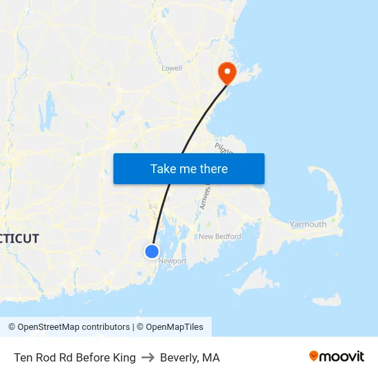 Ten Rod Rd Before King to Beverly, MA map