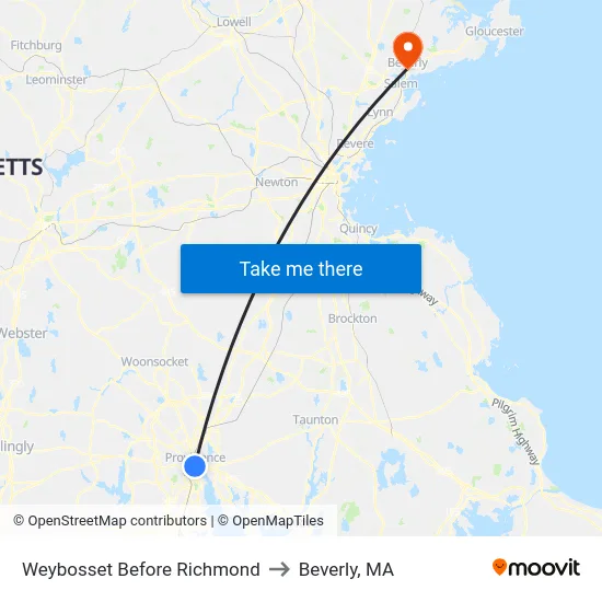 Weybosset Before Richmond to Beverly, MA map
