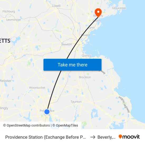 Providence Station (Exchange Before Park Row W) to Beverly, MA map
