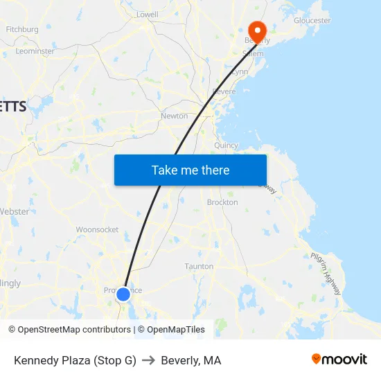 Kennedy Plaza (Stop G) to Beverly, MA map