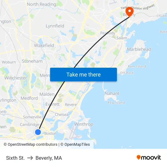 Sixth St. to Beverly, MA map