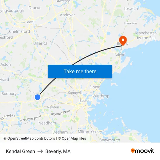Kendal Green to Beverly, MA map