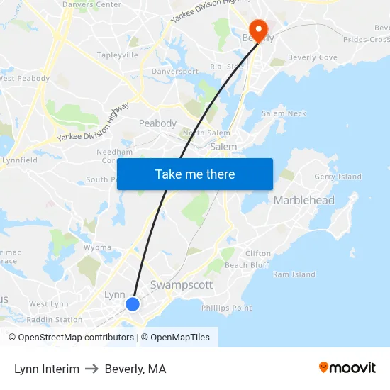 Lynn Interim to Beverly, MA map