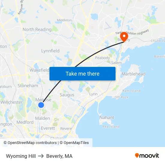 Wyoming Hill to Beverly, MA map