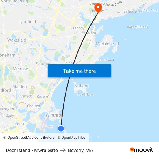Deer Island - Mwra Gate to Beverly, MA map