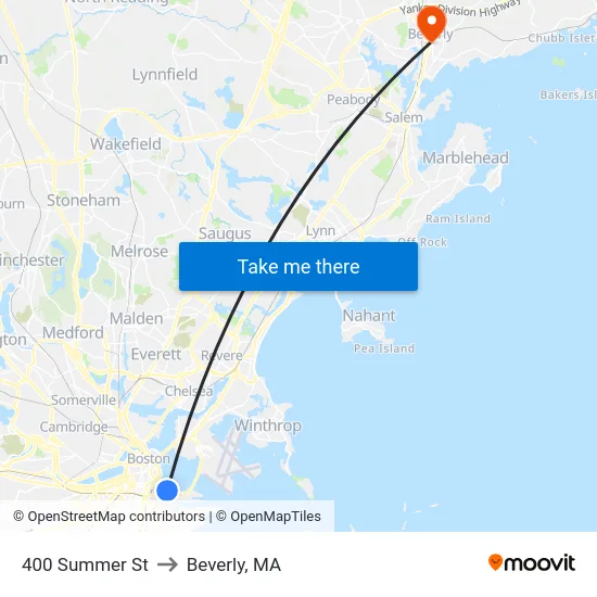 400 Summer St to Beverly, MA map