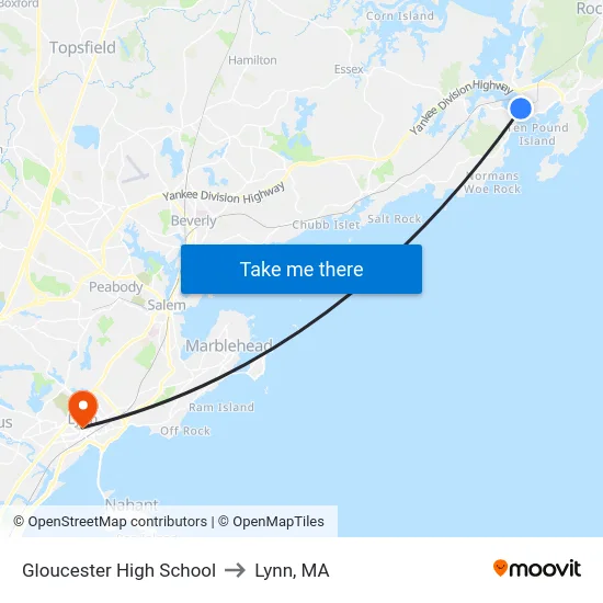 Gloucester High School to Lynn, MA map