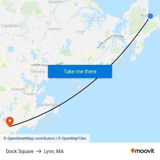 Dock Square to Lynn, MA map
