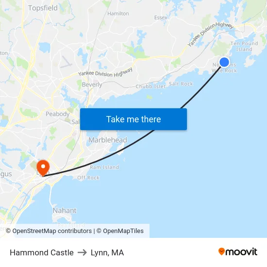 Hammond Castle to Lynn, MA map