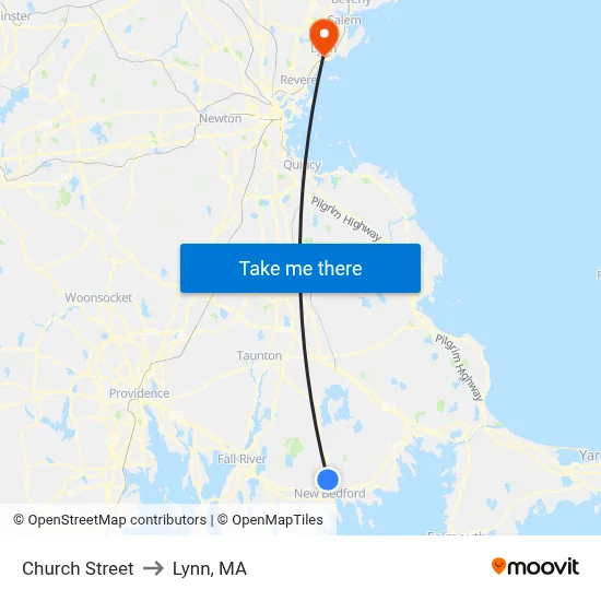 Church Street to Lynn, MA map