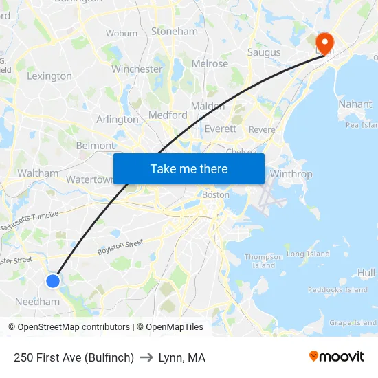 250 First Ave  (Bulfinch) to Lynn, MA map