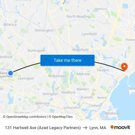 131 Hartwell Ave  (Azad Legacy Partners) to Lynn, MA map