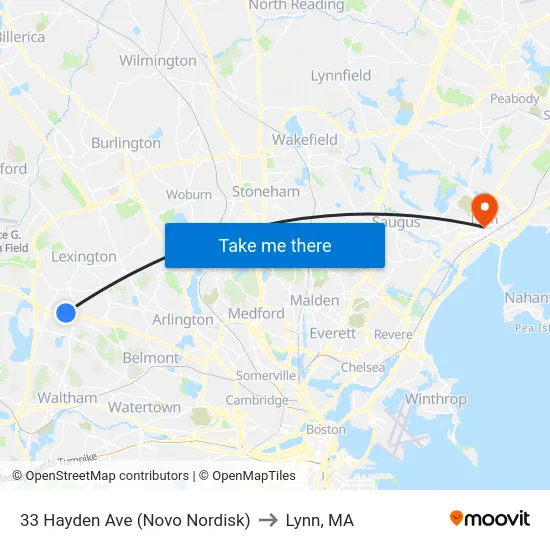 33 Hayden Ave (Novo Nordisk) to Lynn, MA map
