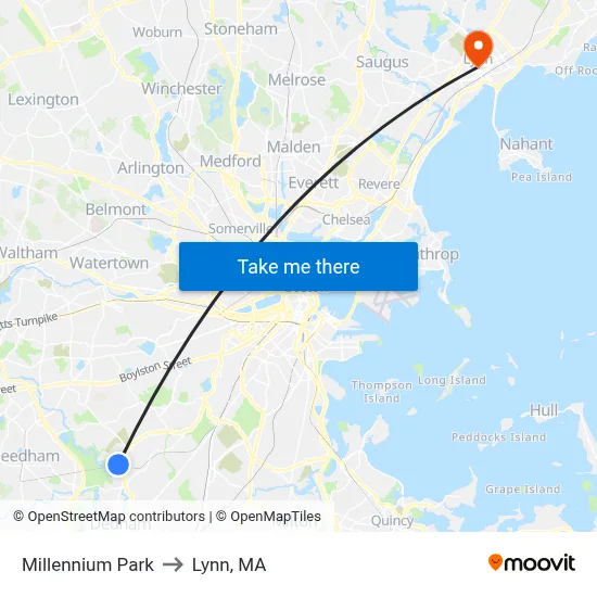 Millennium Park to Lynn, MA map