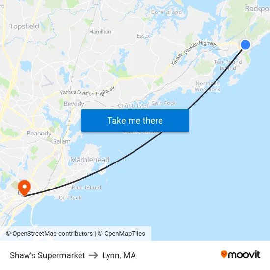 Shaw's Supermarket to Lynn, MA map