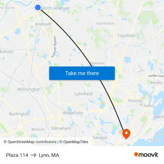Plaza 114 to Lynn, MA map