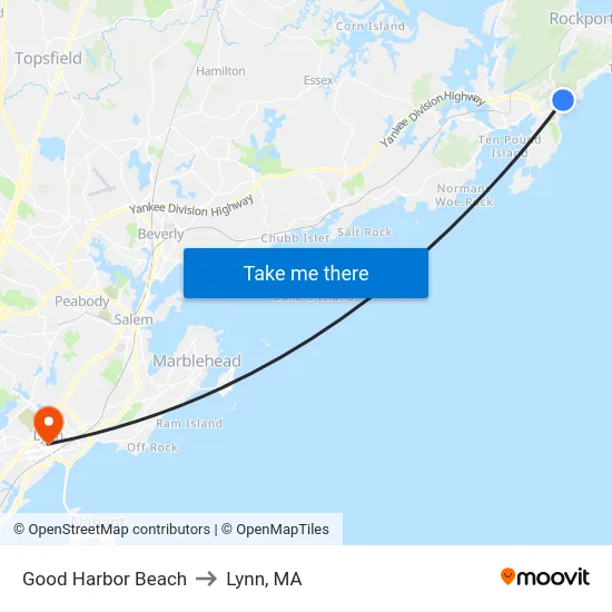 Good Harbor Beach to Lynn, MA map
