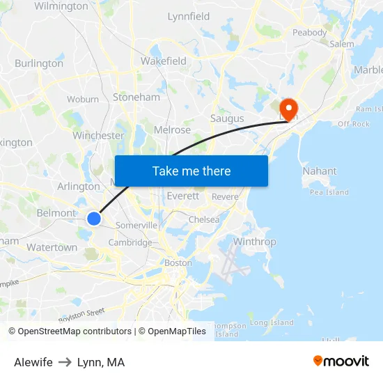 Alewife to Lynn, MA map