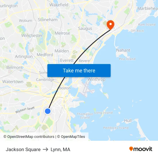 Jackson Square to Lynn, MA map