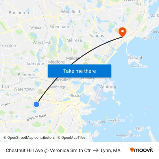 Chestnut Hill Ave @ Veronica Smith Ctr to Lynn, MA map
