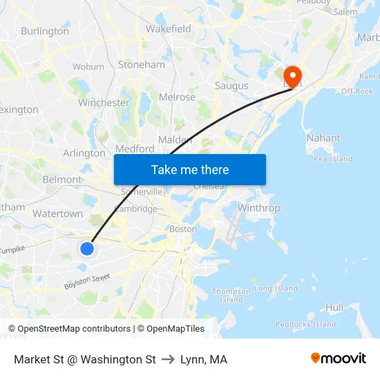 Market St @ Washington St to Lynn, MA map