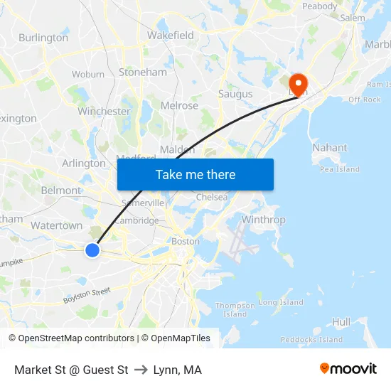 Market St @ Guest St to Lynn, MA map