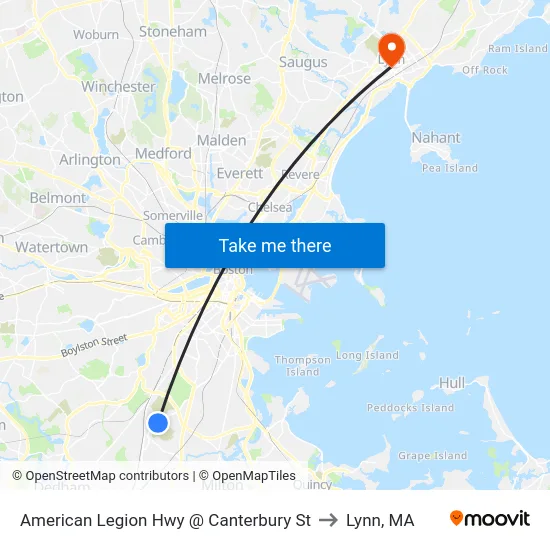 American Legion Hwy @ Canterbury St to Lynn, MA map