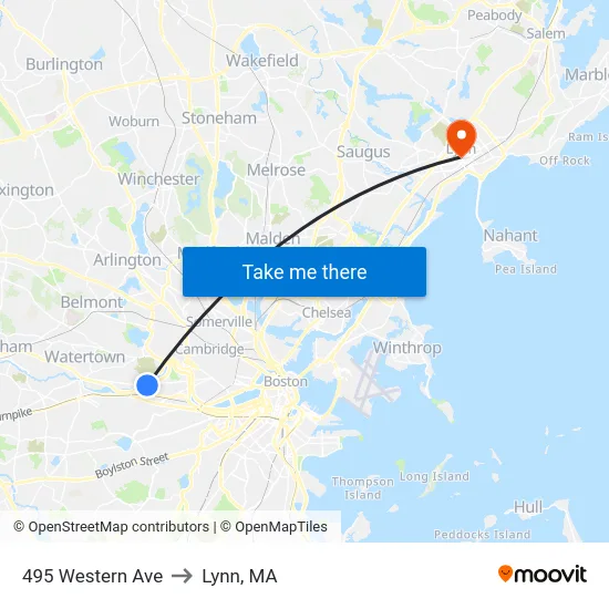 495 Western Ave to Lynn, MA map