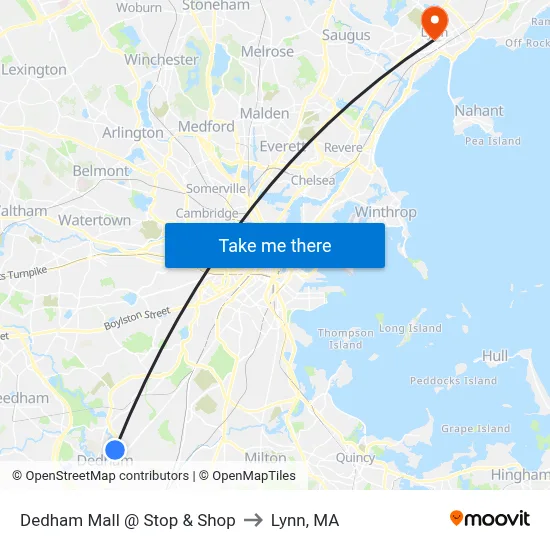 Dedham Mall @ Stop & Shop to Lynn, MA map