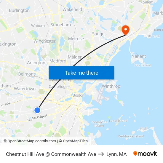 Chestnut Hill Ave @ Commonwealth Ave to Lynn, MA map