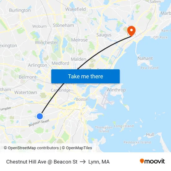 Chestnut Hill Ave @ Beacon St to Lynn, MA map