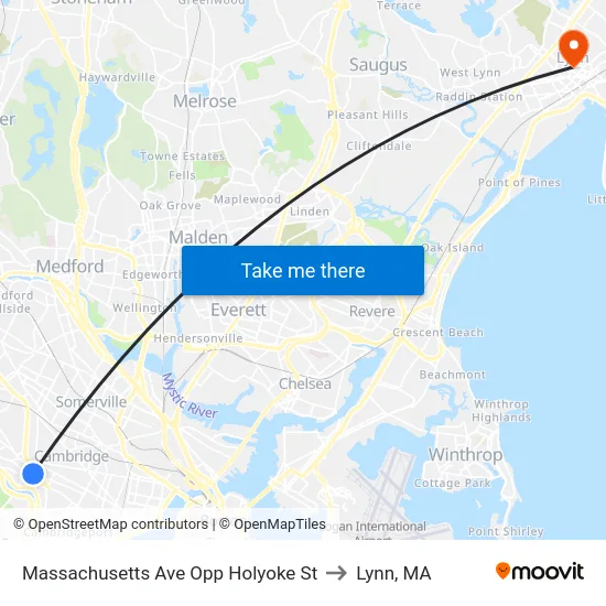 Massachusetts Ave Opp Holyoke St to Lynn, MA map