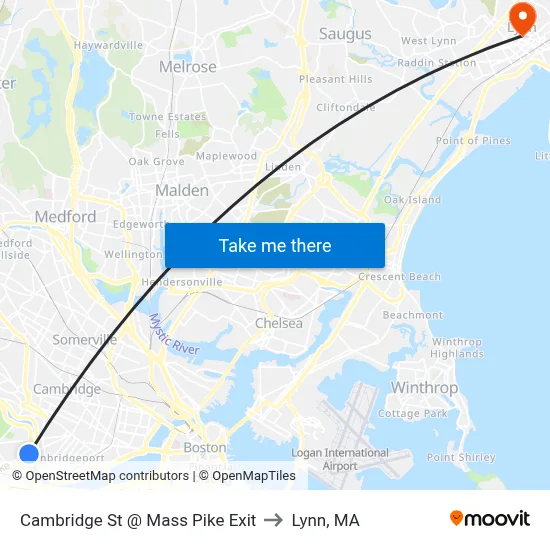Cambridge St @ Mass Pike Exit to Lynn, MA map