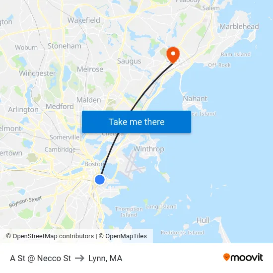 A St @ Necco St to Lynn, MA map