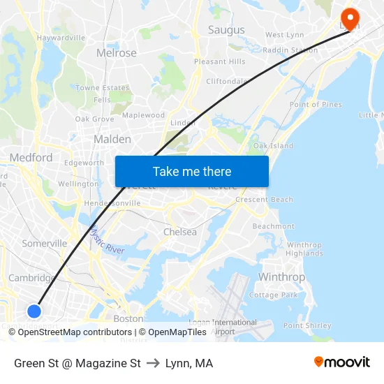 Green St @ Magazine St to Lynn, MA map